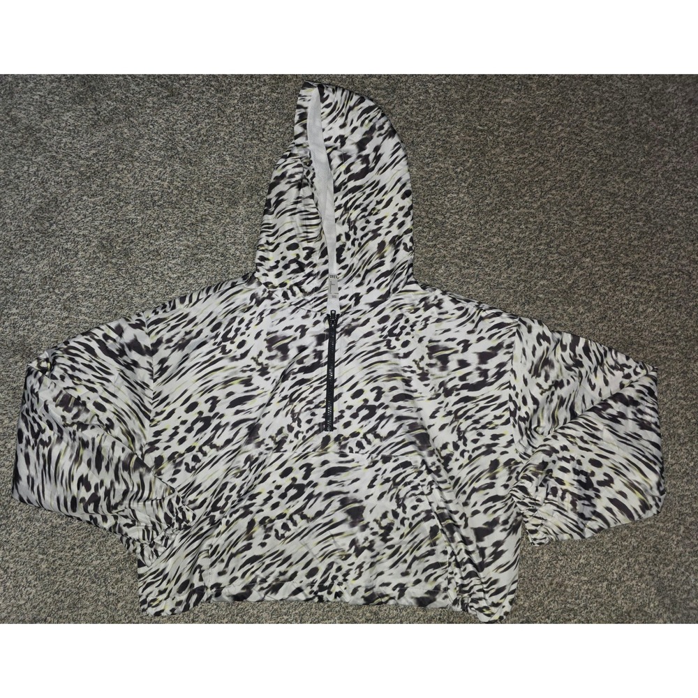 Forever 21 Womens Large Animal Print Half Zip Hooded Windbreaker Jacket White